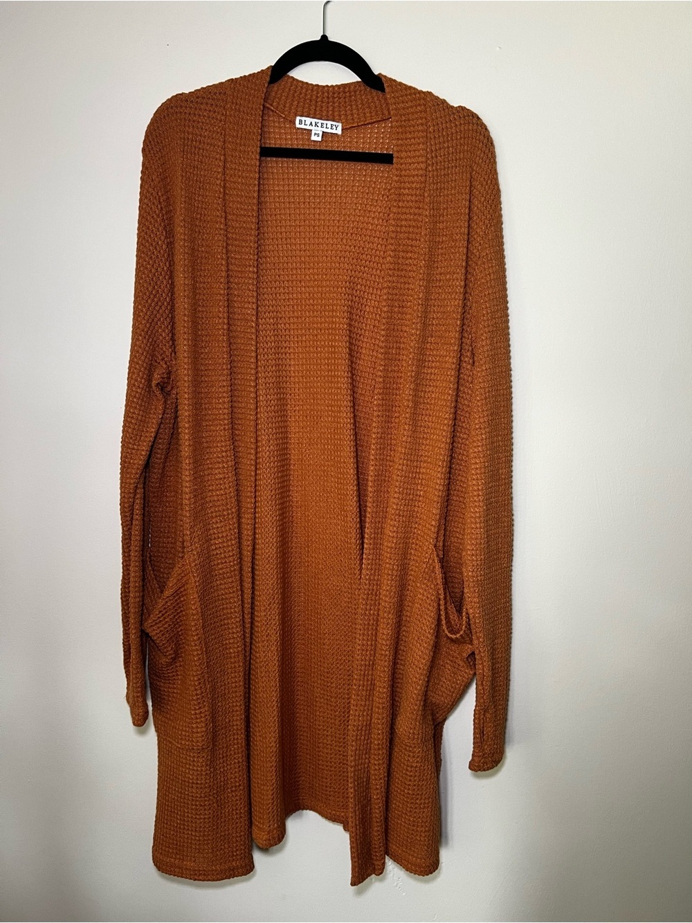 Blakey Open-Front Waffle Knit Cardigan - Rust Orange